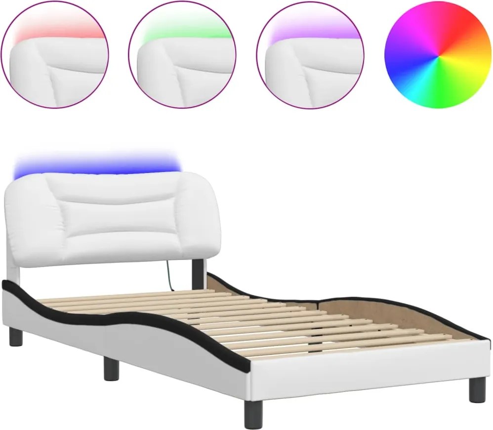 vidaXL Cadru de pat cu LED fără saltea Hvar alb/negru 100x200 cm