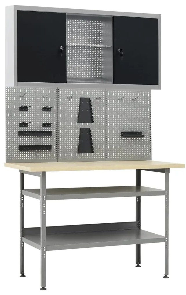 vidaXL Banc de lucru cu trei panouri de perete și un dulap