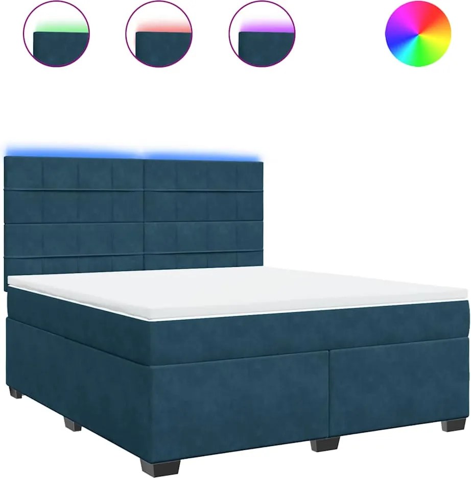 vidaXL Pat box spring cu saltea, albastru, 180x200 cm, catifea