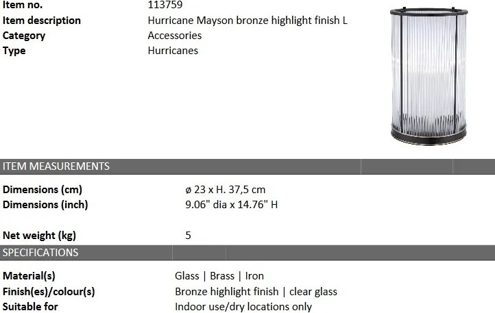 Suport lumanare design LUX Mayson L, bronz lucios 113759 HZ