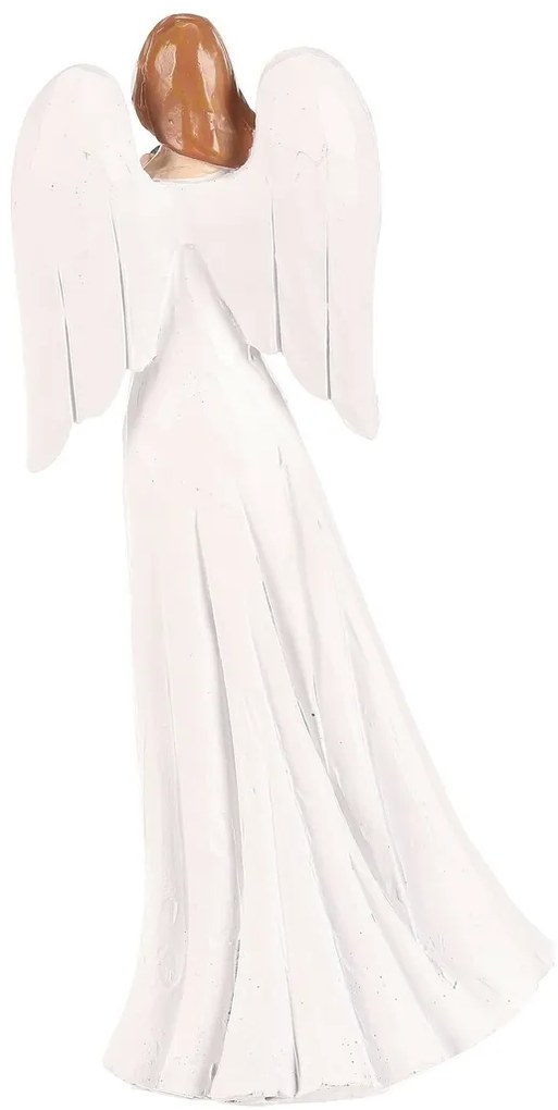 Înger din poliresină cu inimă în mână, 20 cm, alb