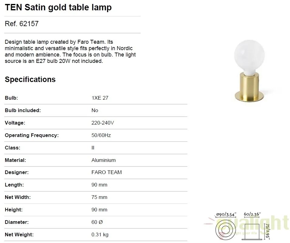 Veioza / Lampa design modern minimalist TEN cupru 62157