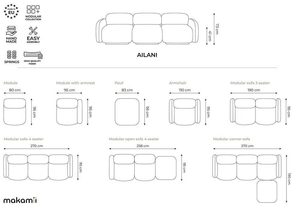 Canapea modulară crem cu tapițerie din țesătură bouclé 190 cm Ailani – Makamii
