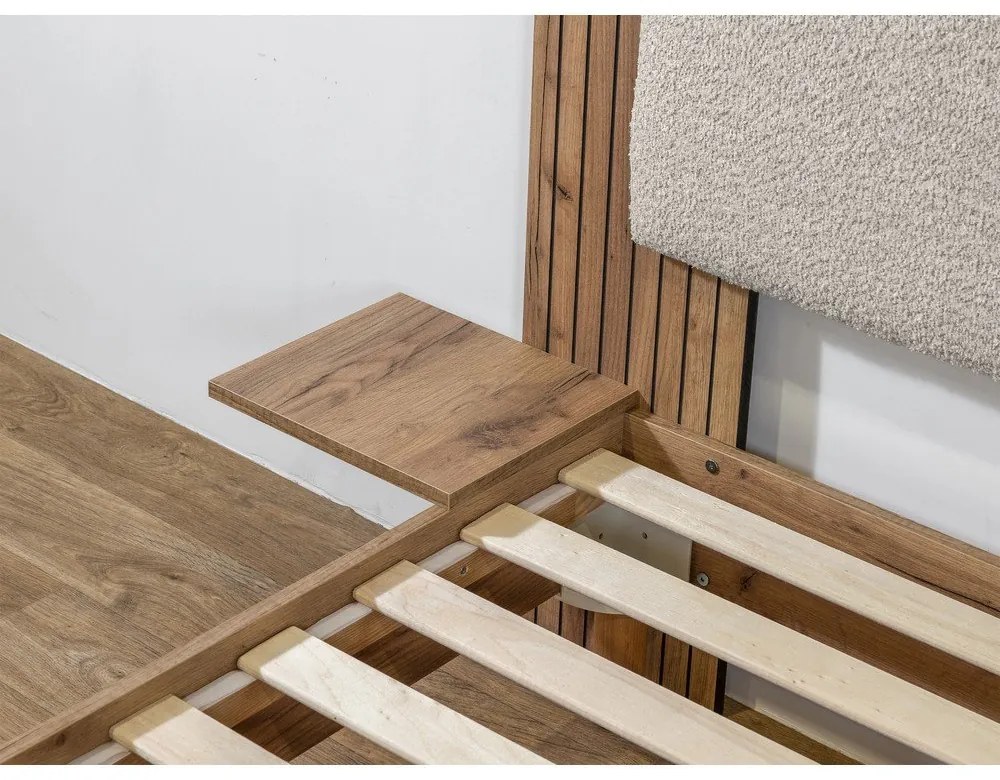 Pat matrimonial gri deschis cu somieră 140x190 cm Lior – Bobochic Paris