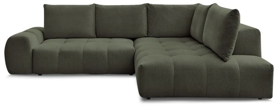 Colțar verde extensibil/cu spațiu de depozitare cu tapițerie din chenille (cu colț pe partea dreaptă/în formă de ”L”) Everest – Bobochic Paris