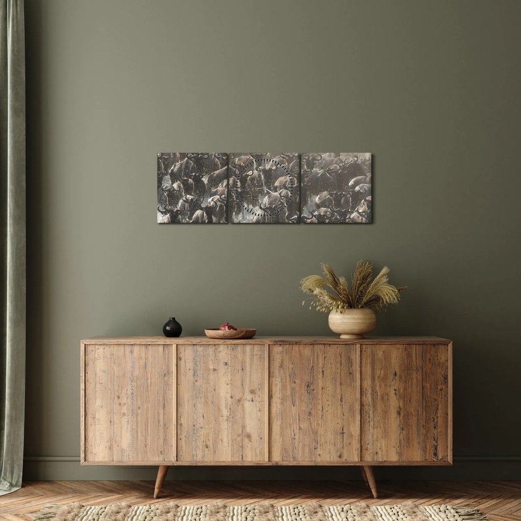 Tablou - Turmă de antilope sălbatice (cu ceas) (90x30 cm)