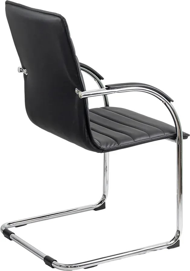 Scaun pentru așteptare negru OFF 835 din piele ecologică și cadru metalic cromat cu brațe