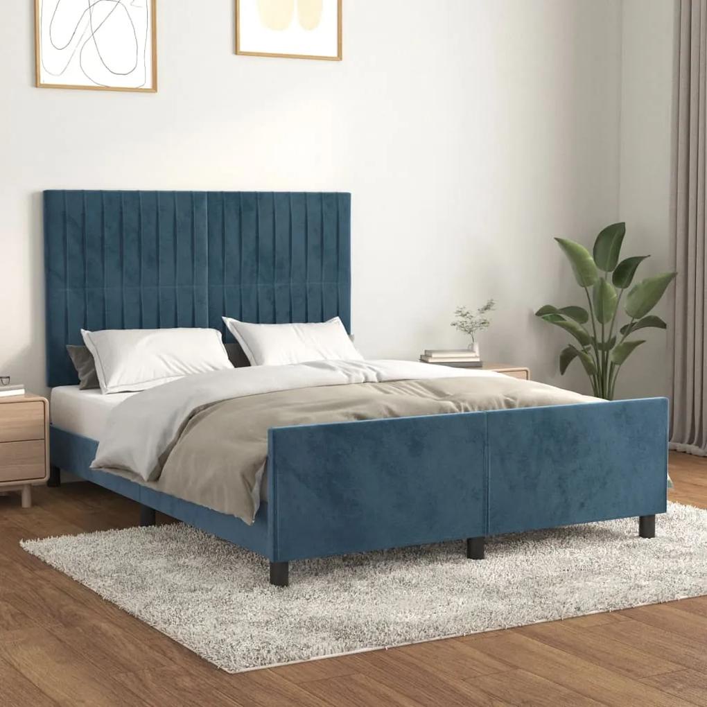 3125883 vidaXL Cadru de pat cu tăblie, albastru închis, 140x200 cm, catifea