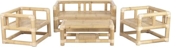 Set lounge exterior din bambus și rattan cu canapea, 2 fotolii și măsuță, „Bali”