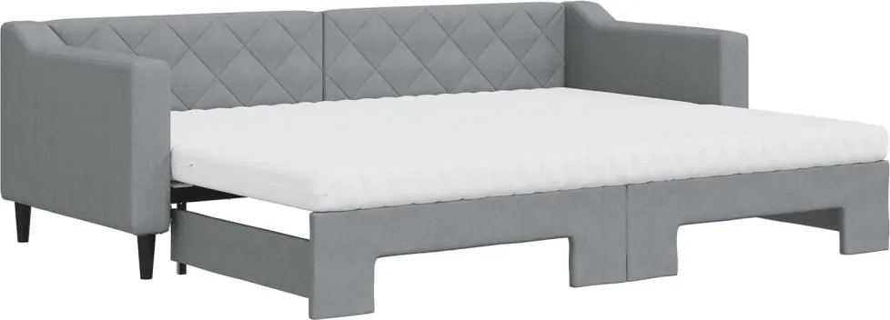 vidaXL Pat de zi cu extensie și saltele, gri deschis, 80x200 cm textil