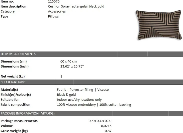 Perna decorativa LUX Spray 60x40cm, negru/ auriu 115070 HZ