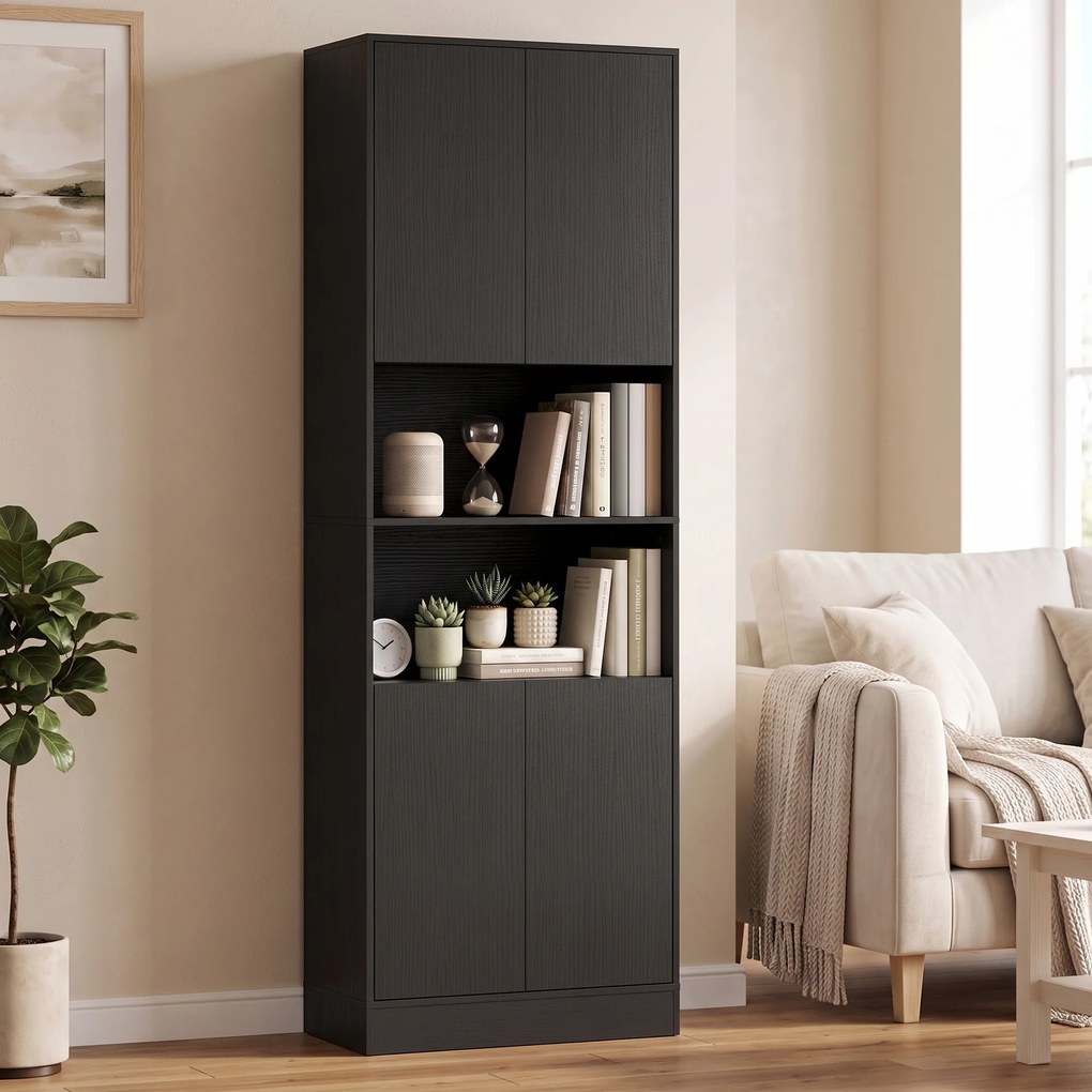 HOMCOM Cămară de bucătărie 170 cm, dulap cu raft reglabil, negru aspect lemn | Aosom Romania