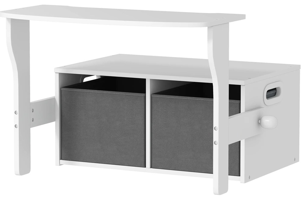 AIYAPLAY Cufăr de jucării pentru copii 3 în 1, set masă și scaune cu 2 coșuri textile detașabile, 67,5 x 46,5 x 56,7 cm, alb | Aosom Romania