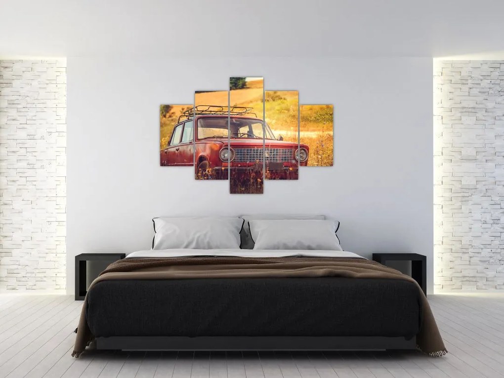 Tablou cu mașină în câmp (150x105 cm)