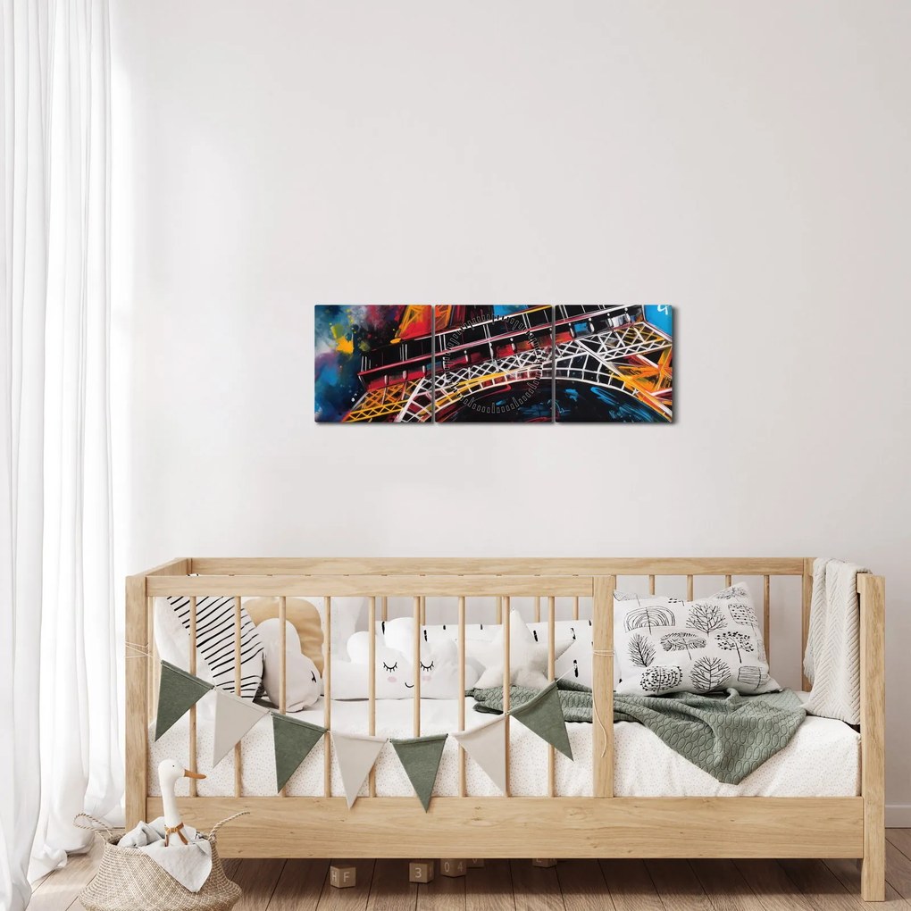 Tablou - Pictură a Turnului Eiffel II. (cu ceas) (90x30 cm)