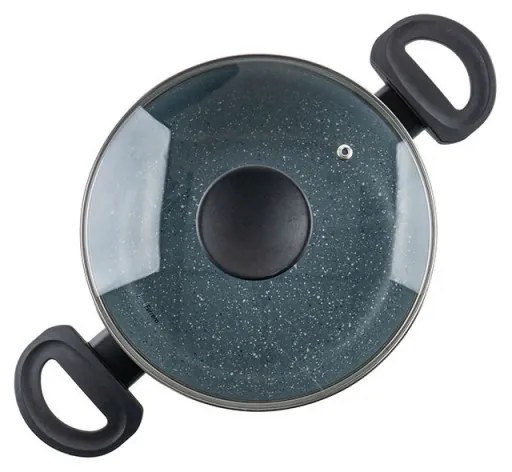 Cratiță Luigi Ferrero Prima FR-2244, 22x9.5 cm, 3.1 l, Acoperire neaderentă din marmură, Capac din sticlă cu gaură pentru abur, Inducție, Albastru închis