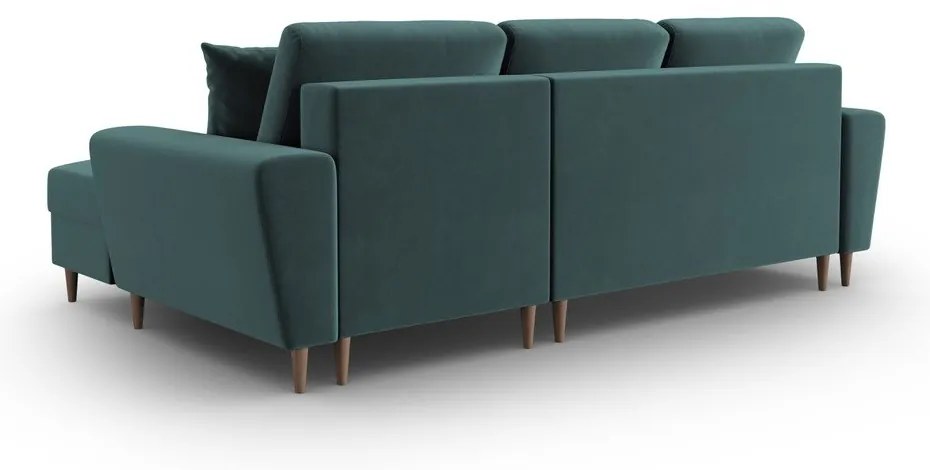 Colțar petrol extensibil, cu spațiu de depozitare cu tapițerie din catifea (cu colț pe partea dreaptă, cu șezlong) Kyoto – Cosmopolitan Design