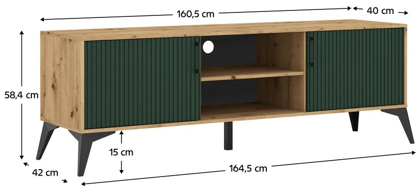 Masa TV, stejar artisan verde inchis, LUGON LU1