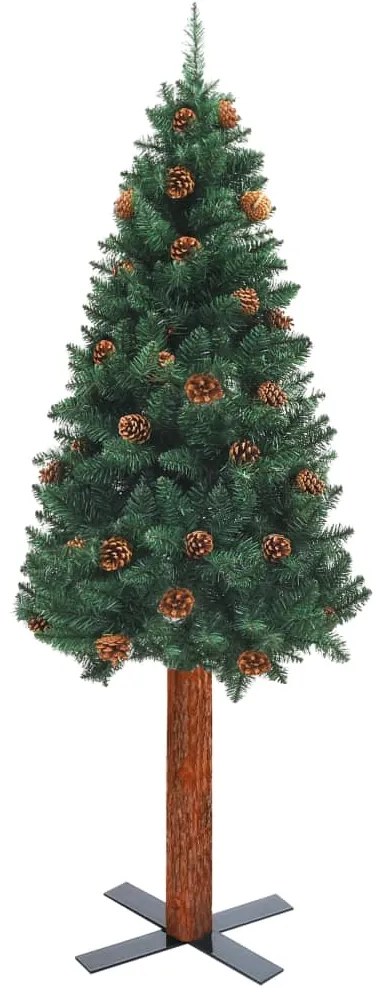 Pom Craciun subtire, LED-urilemn naturalconuri, verde, 210 cm 1, Verde, 210 cm