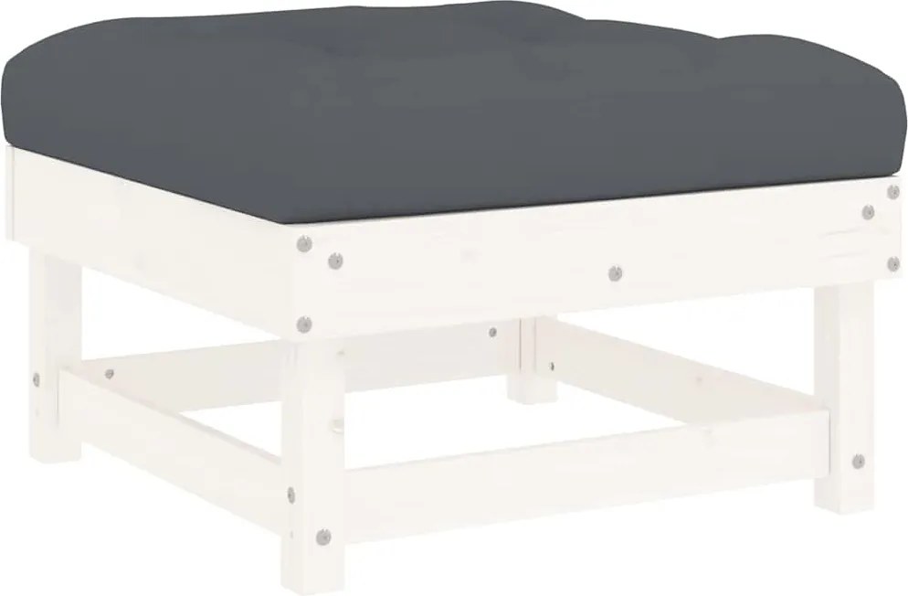 vidaXL Taburet de grădină cu pernă, alb, lemn masiv de pin