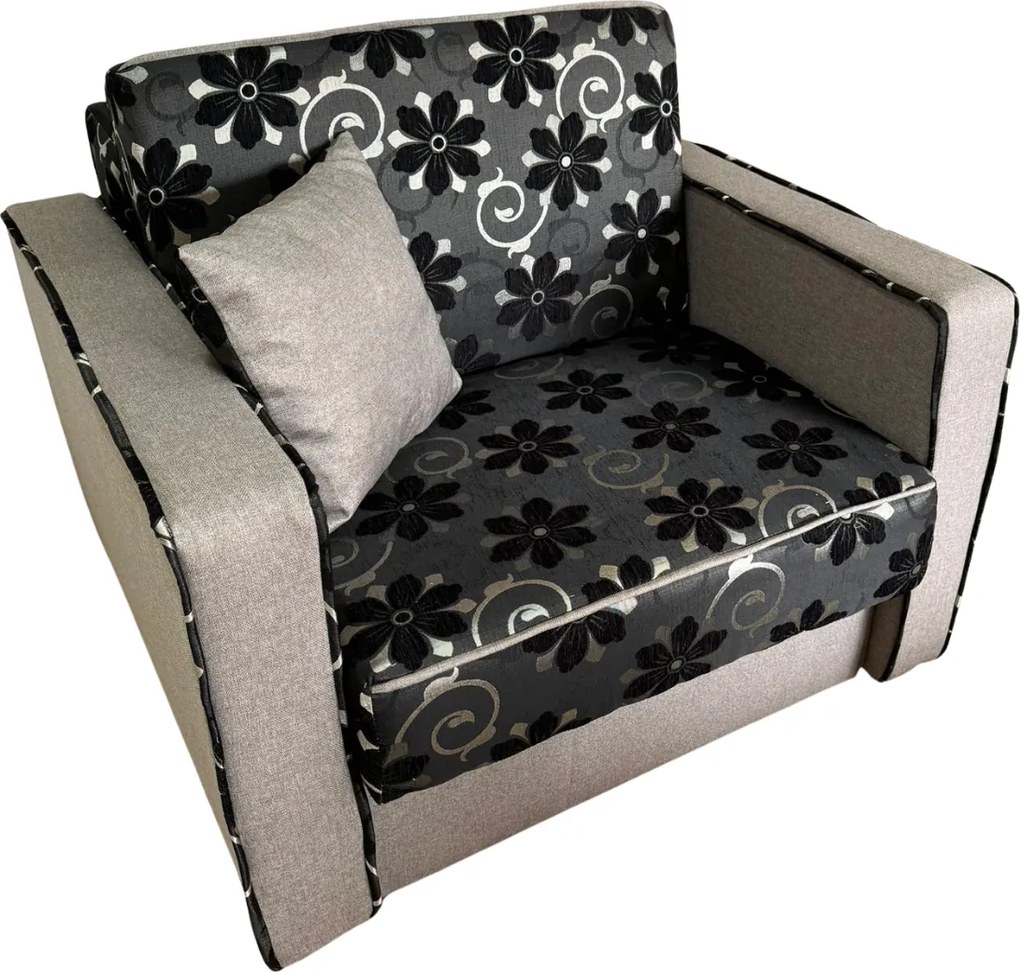 Fotoliu SAMY NEXT extensibil, cu lada de depozitare, stofa gri cu negru , 103x100x92 Stofa, Negru + Gri