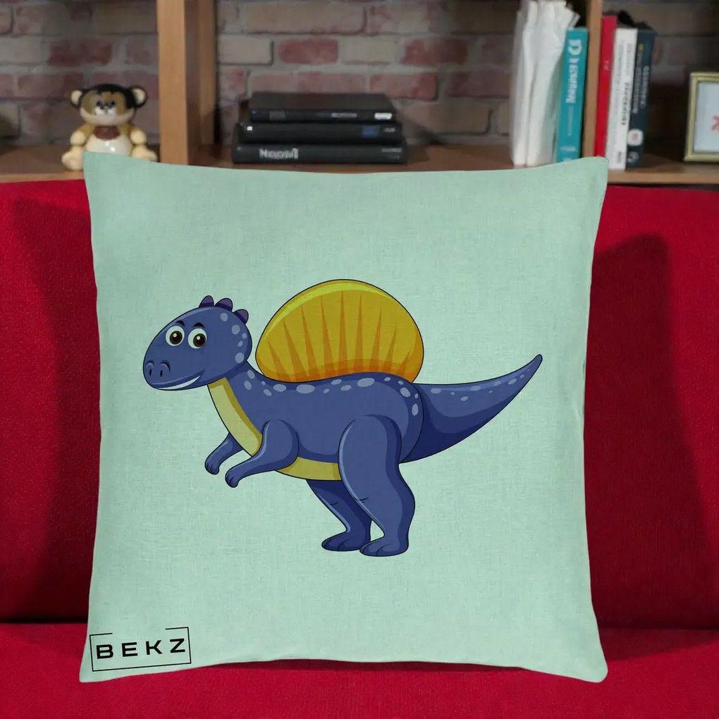 Perna Decorativa Spinozaur Kawaii, 40x40 cm, Verde Menta, Husa Detasabila, Perna Inclusa, BEKZ®