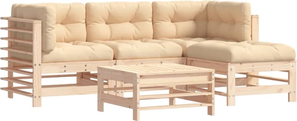 vidaXL Set mobilier de grădină cu perne, 5 piese, lemn masiv