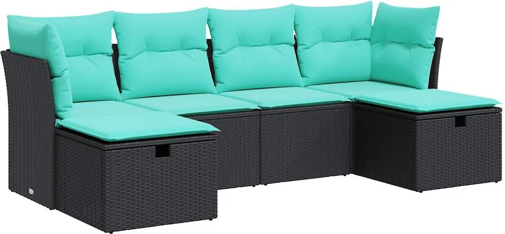 vidaXL Set mobilier de grădină cu perne, 6 piese, negru, poliratan