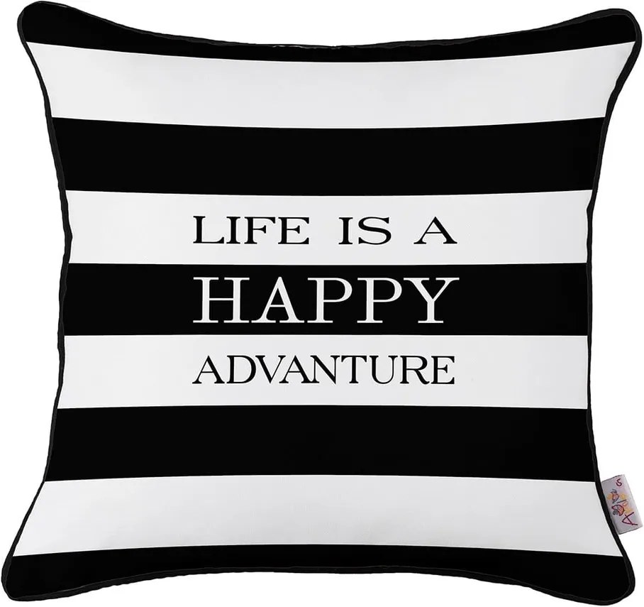 Față de pernă Apolena Adventure Life, 43 x 43 cm, negru - alb