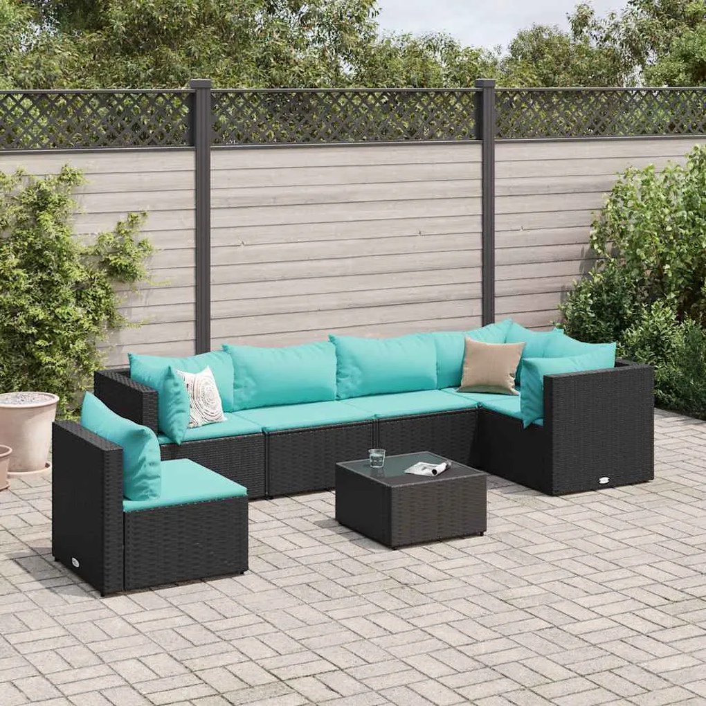 vidaXL Set mobilier de grădină cu perne, 7 piese, negru, poliratan