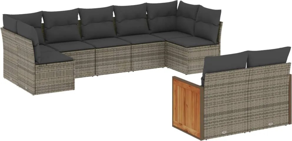 vidaXL Set canapele de grădină, 9 piese, cu perne, gri, poliratan