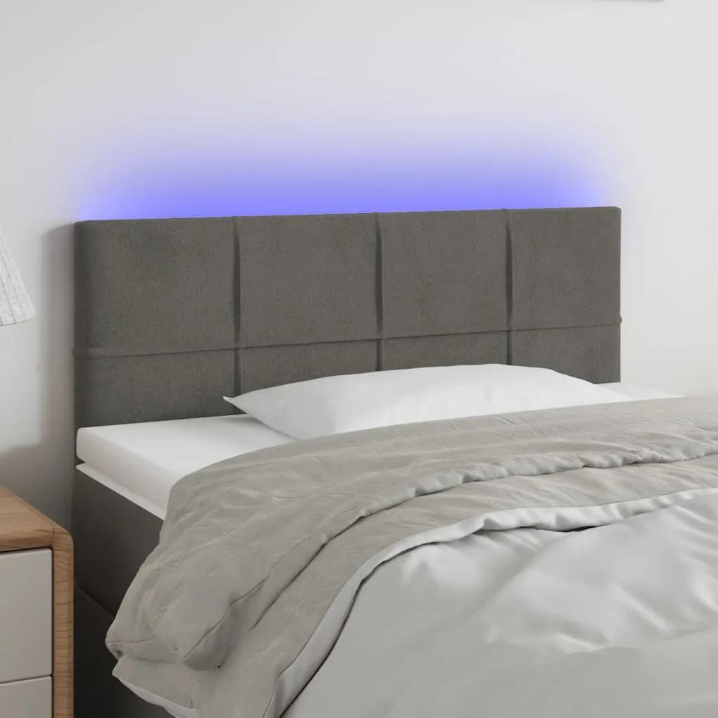 3121643 vidaXL Tăblie de pat cu LED, gri închis, 80x5x78/88 cm, catifea