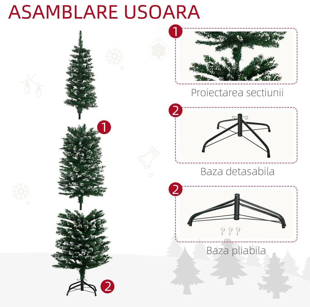 Brad de Craciun cu zapada artificiala190cm, Brad verde cu baza detasabila, decoratiune de Craciun, verde HOMCOM | Aosom Romania