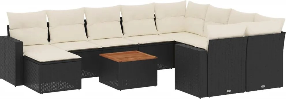 vidaXL Set canapele de grădină cu perne, 11 piese, negru, poliratan