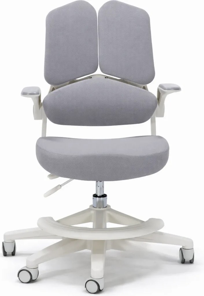 ErgoMotion Junior – Scaun Ergonomic pentru copii, Reglaje Multiple, Ajustare Personalizată, Adaptabil pe măsura creșterii, Suport Lombar 3 Zone, Roți Blocabile, Gri