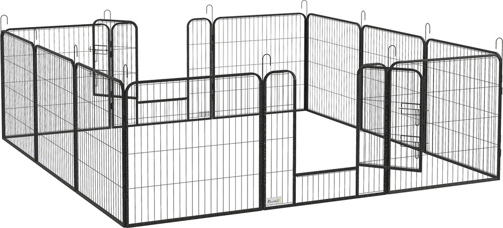 PawHut Gard pentru Câini, Incintă Modulară pentru Câini din 8 Secții pentru Interior și Exterior, 80x100 cm, Negru | Aosom Romania
