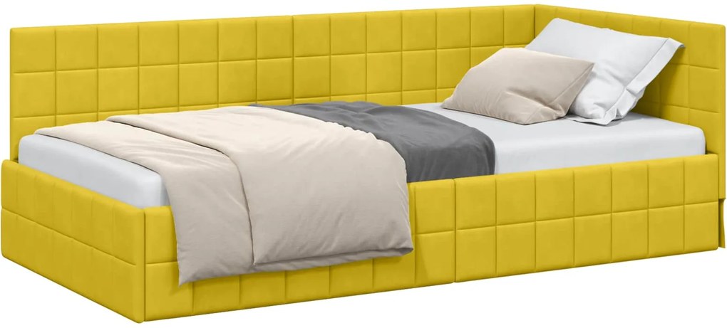 vidaXL Cadru de pat colțar cu headboard Galben 100 cm x 200 cm Catifea