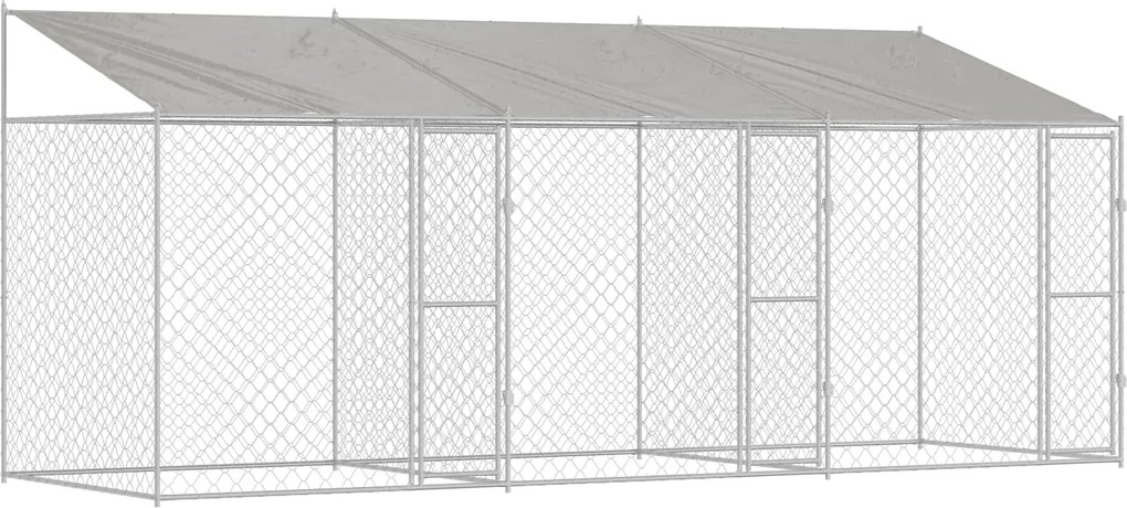 vidaXL Cușcă pentru câini cu acoperiș Argintiu 600 x 200 x 256 cm