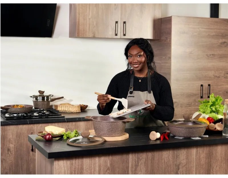 Set de oale si tigai Just Perfecto JL-26, 14 h, Acoperire din marmura, Inductie, Steamer, Accesorii, Maro