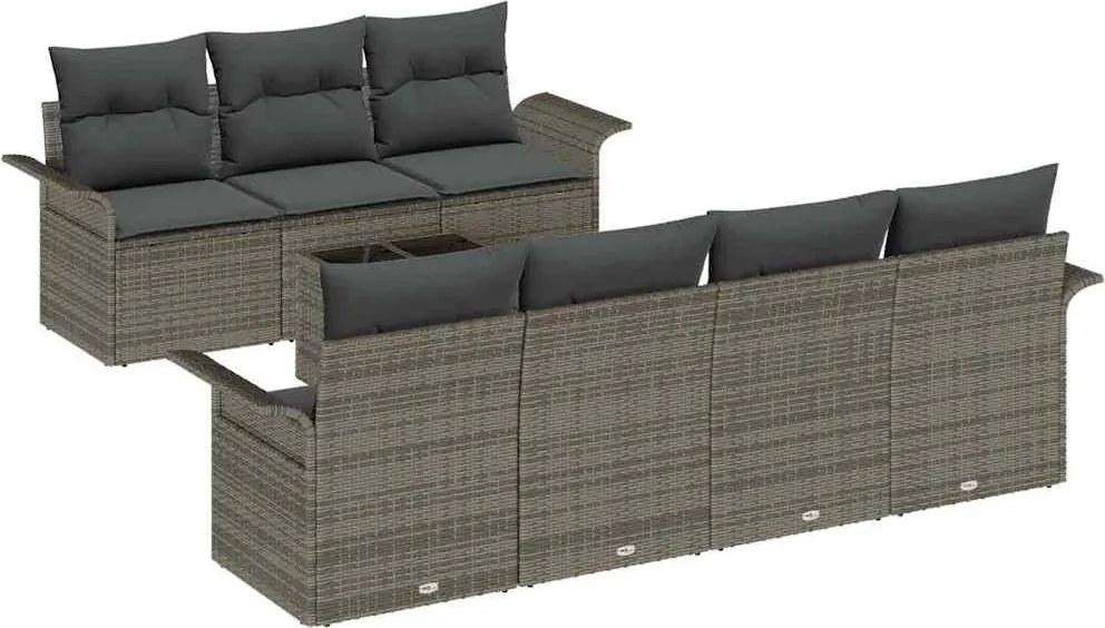 vidaXL Set de canapele pentru grădină cu pernă 8 pcs Gri poliratan