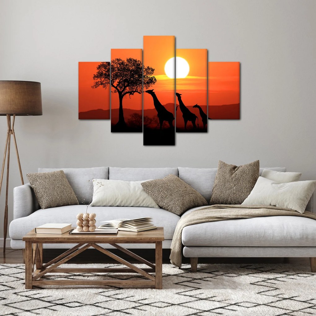 Tablou cu girafe în apus de soare (150x105 cm)