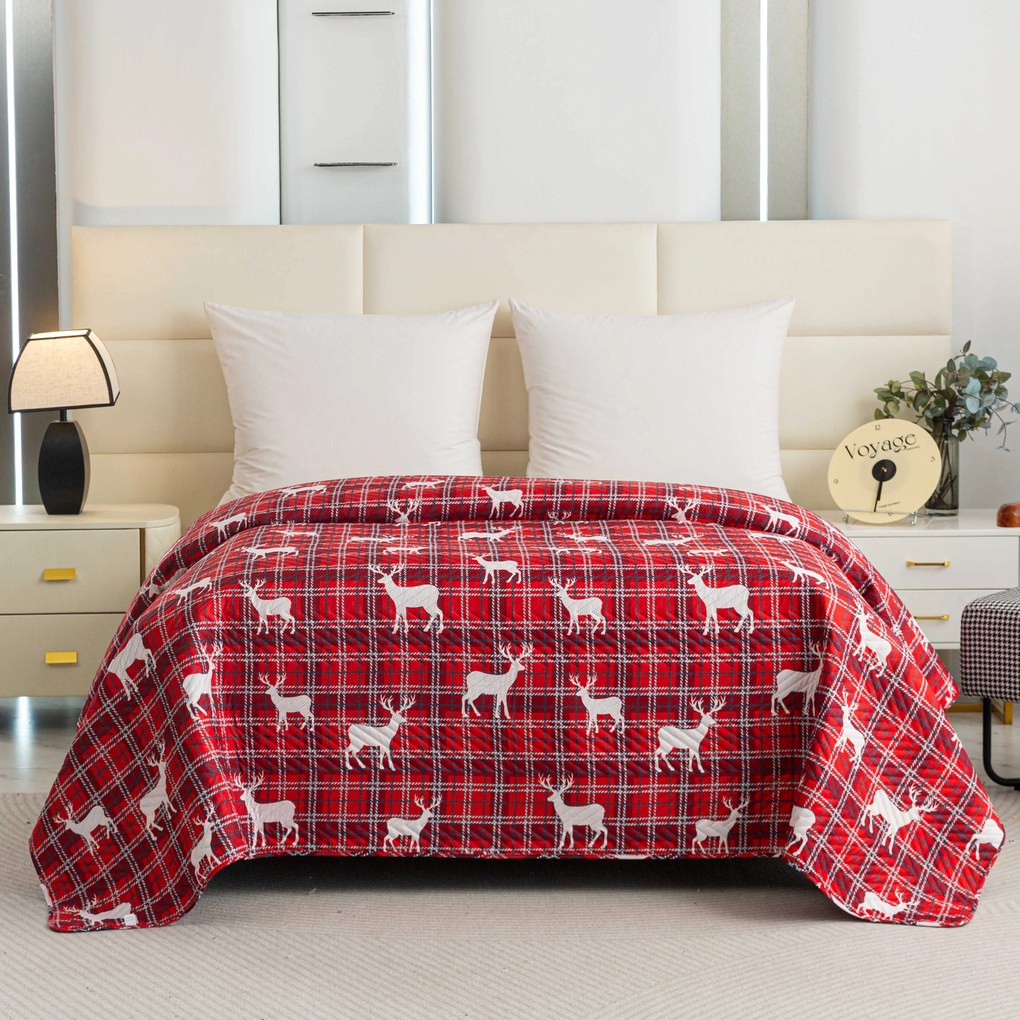 Cuvertura de pat DEER AND PLAID rosu Dimensiune: 170 x 210 cm