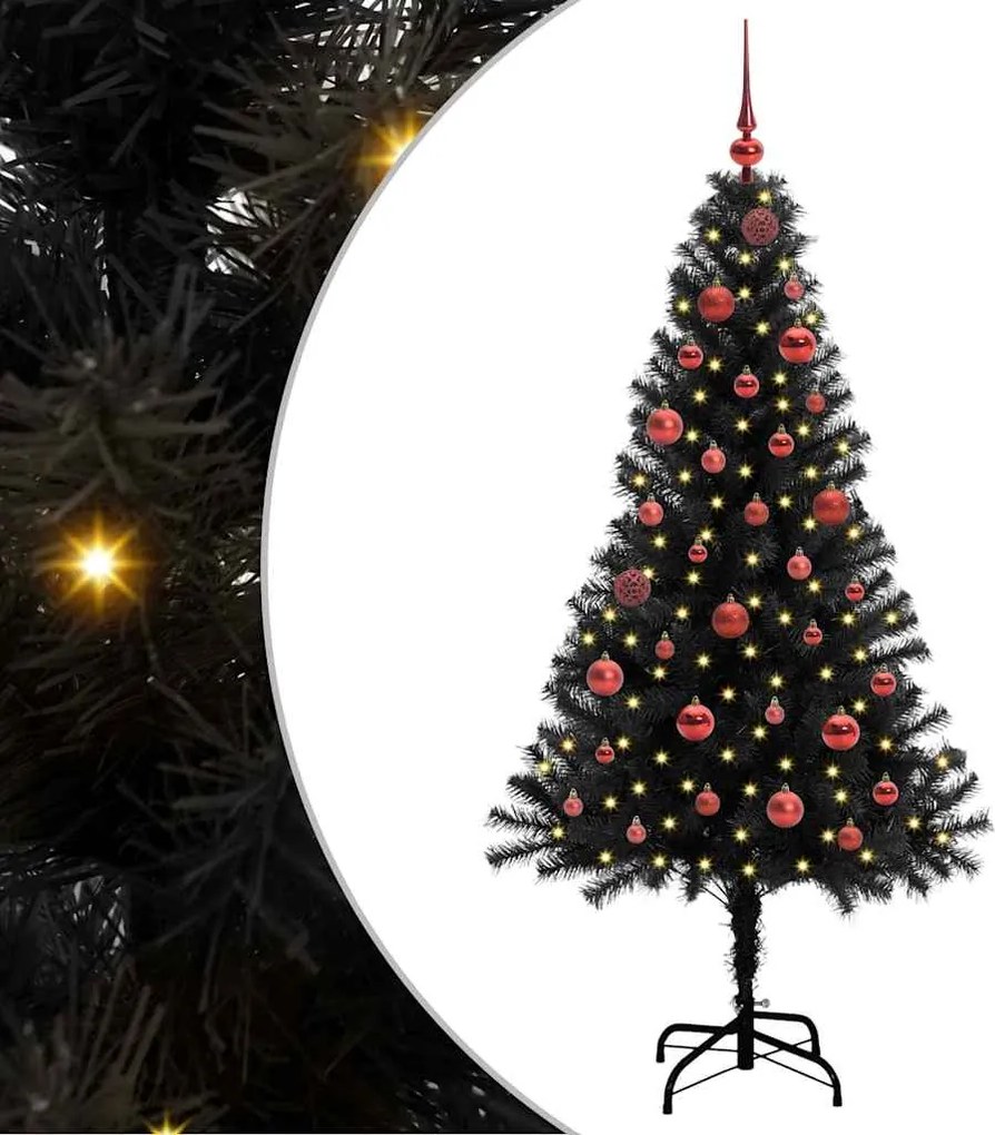 vidaXL Brad de Crăciun cu 150 LED cu suport Negru 150 cm PVC
