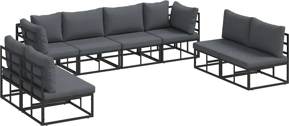 vidaXL Set de canapele pentru grădină cu pernă 8 pcs Negru Aluminiu