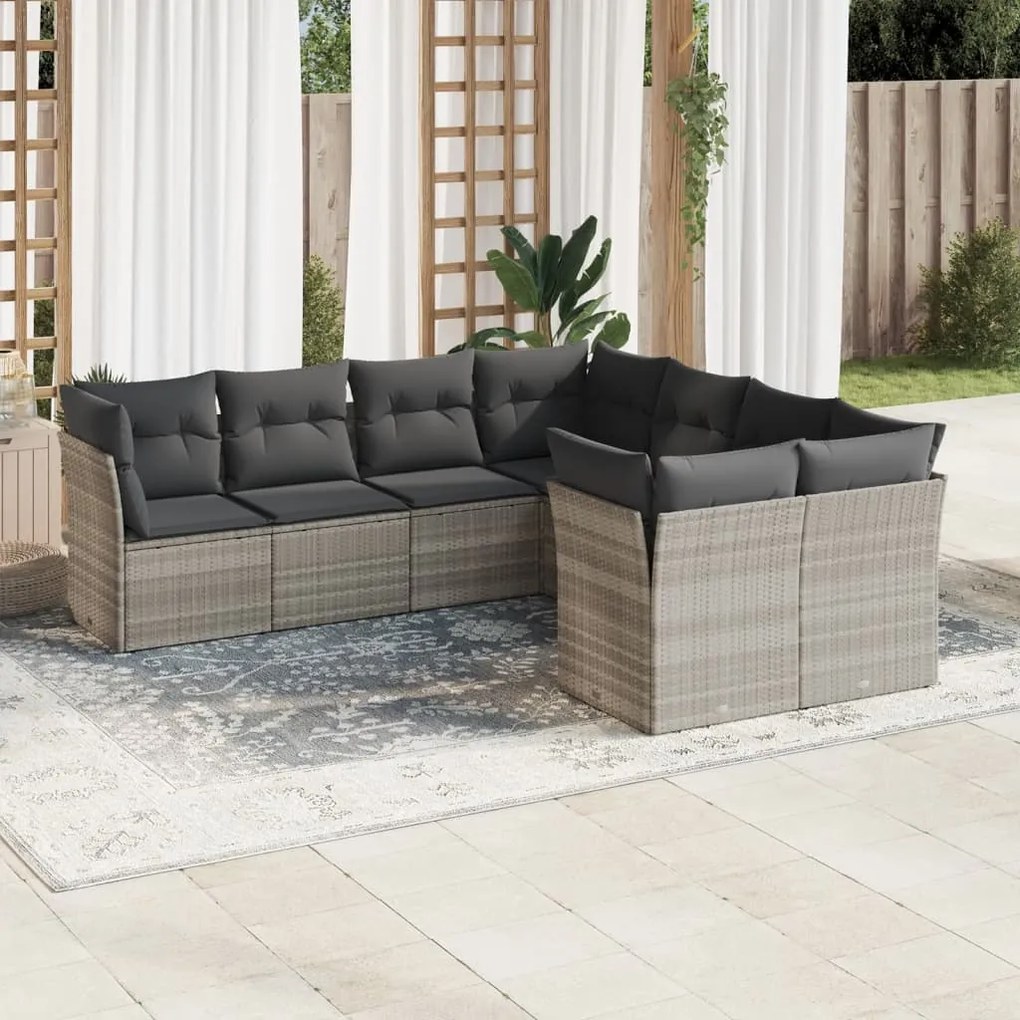 3218592 vidaXL Set mobilier de grădină cu perne, 8 piese gri deschis poliratan