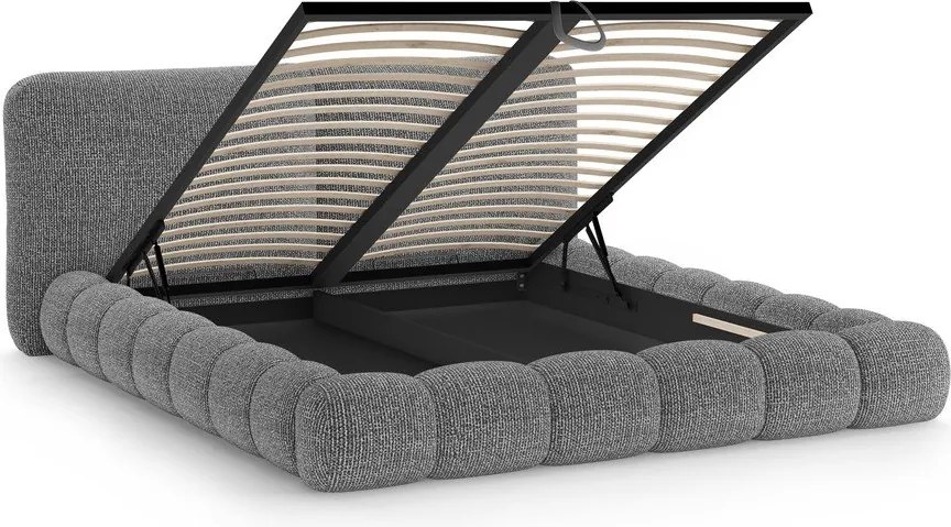 Pat matrimonial gri închis tapițat cu spațiu de depozitare cu somieră 200x200 cm Solange – Micadoni