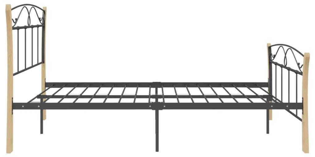 Cadru de pat, negru, 140x200 cm, metal black and light wood, 140 x 200 cm