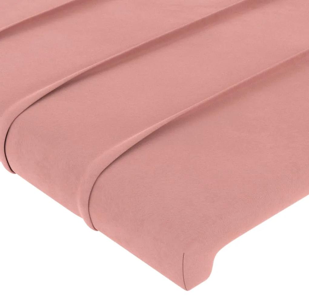 Tablie de pat cu aripioare, roz, 203x16x118 128 cm, catifea 1, Roz, 203 x 16 x 118 128 cm