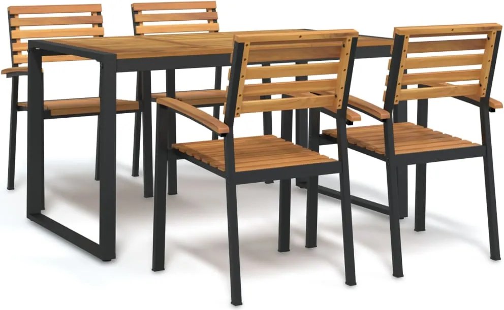 vidaXL Set mobilier de grădină, 5 piese, lemn masiv de acacia și metal