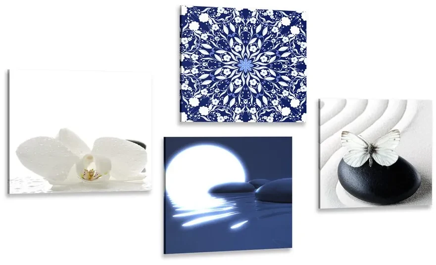 Set tablouri Feng Shui în design alb-albastru